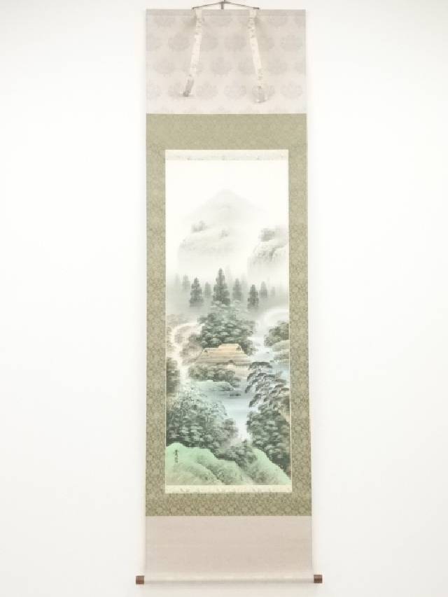 楽天市場】【中古】【書画】佐久間青苔筆 彩色山水 肉筆絹本掛軸