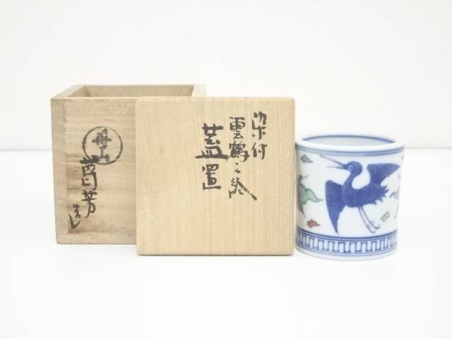 京焼 小峠葛芳造 染付雲鶴之絵蓋置 共箱 中古 蓋置き 茶道 道具 茶道具 おしゃれ ふたおき 茶器 抹茶 骨董 お茶 台 茶会 茶席 茶事 茶の湯 春の新作