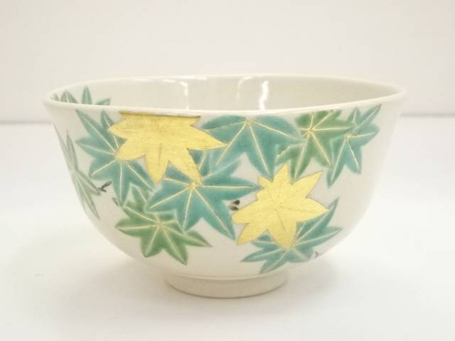 お得クーポン発行中 京焼 通次嵩山造 仁清写青楓茶碗 共箱 中古 茶道 直送可 嵩山造 茶碗 抹茶茶碗 陶芸