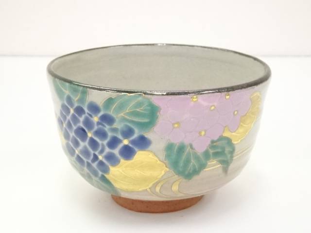 サマーセール35 オフ 茶道具 橋本城岳造 おしゃれ 茶道 中古 抹茶 共箱 乾山写紫陽花文茶碗 京焼 送料無料 抹茶茶碗
