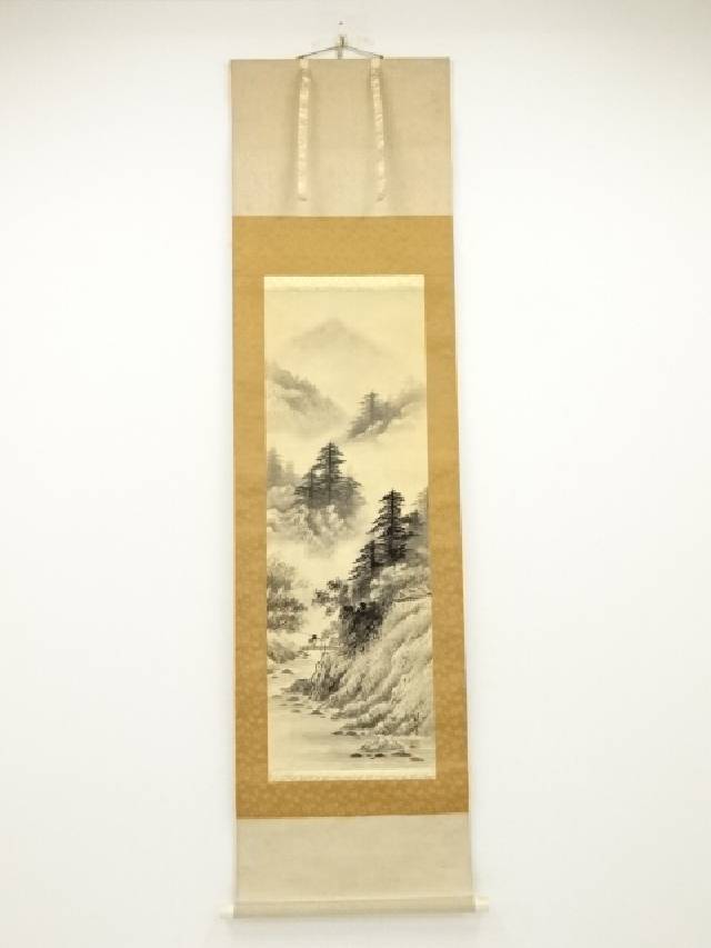 福井江亭作 掛け軸 山水 水墨画 日本画  書画 床の間 表具 福井江亭作 掛け軸 山水 水墨画 日本画 書画 床の間 表具