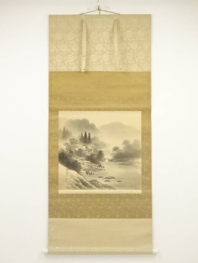 尾竹越堂筆　絹本肉筆　春景山水　共箱　掛軸　送料込み250622 kei20240222g 241.jpg