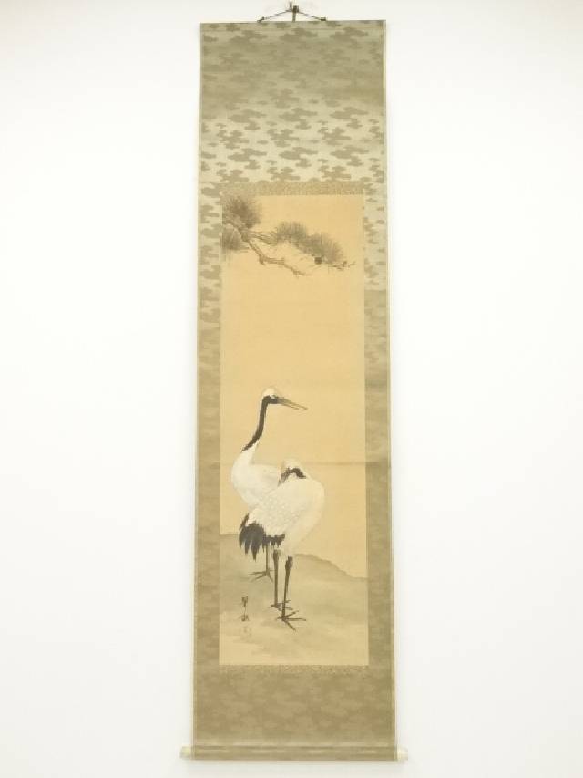 掛軸 在銘(作者不明)『双鶴図』絹本 肉筆 共箱付 掛け軸 w06179 掛軸 在銘(作者不明)『双鶴図』絹本 肉筆 共箱付 掛け軸 w06179
