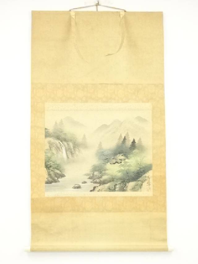 楽天市場】【中古】【書画】春泉筆 彩色山水 肉筆絹本掛軸（共箱