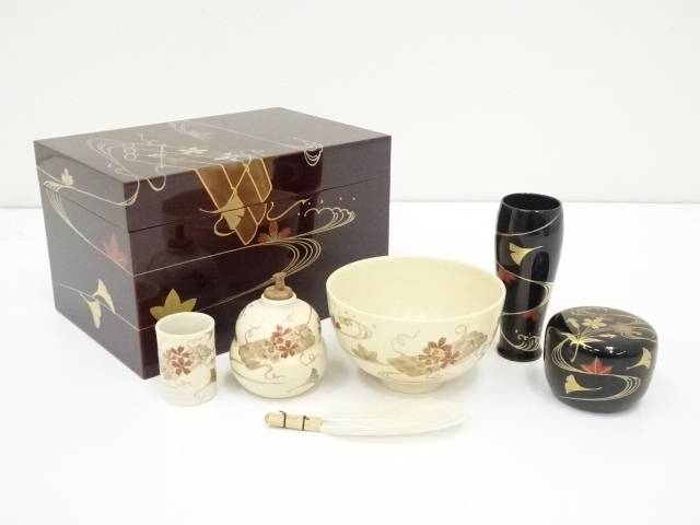 茶道具茶箱花筏花筏蒔絵久突茶箱一式