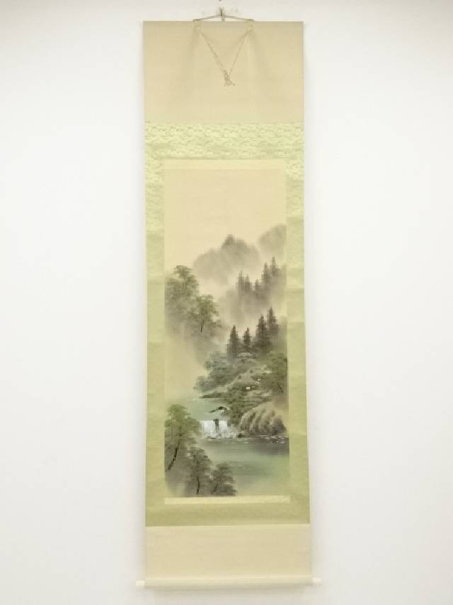 雪 岳 筆 絹本掛軸 水墨山水図 肉筆画 落款印在 軸先木 箱無 楽天市場】【中古】【書画】雪岳筆 水墨山水 肉筆絹本掛軸【送料