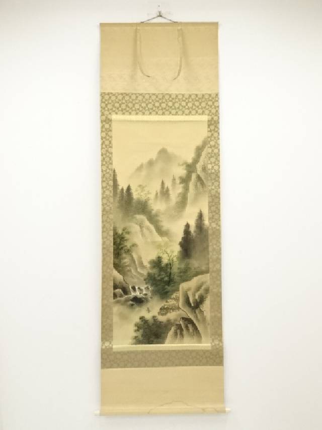 中国　絹本肉筆　着色山水　送料込み250417 楽天市場】【中古】【書画】海読緑嶺筆 水墨山水 肉筆絹本掛軸