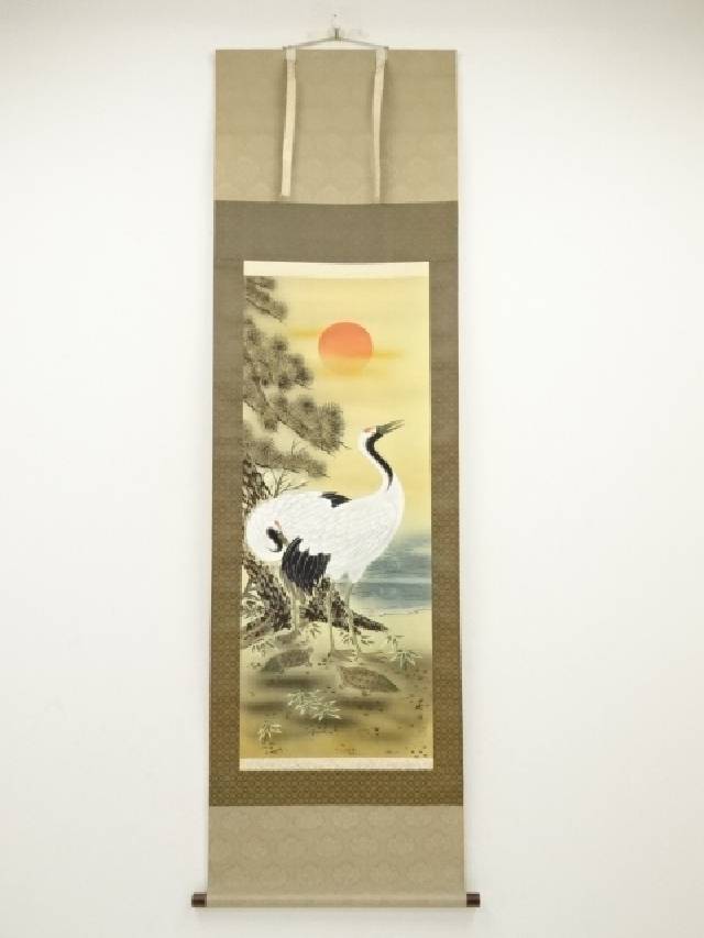 楽天市場】【中古】【書画】居伯筆 松竹梅鶴亀 肉筆絹本掛軸