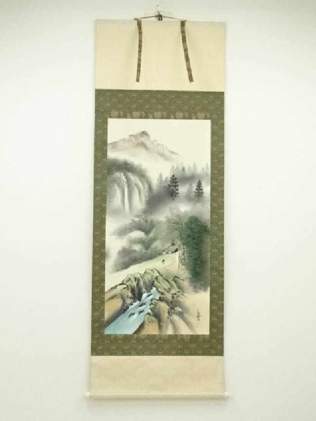 【真筆】掛け軸 掛軸　水墨山湖◆川村憲邦　太巻・共箱・二重箱 真筆】掛け軸 掛軸 水墨山湖◇川村憲邦 太巻・共箱・二重箱