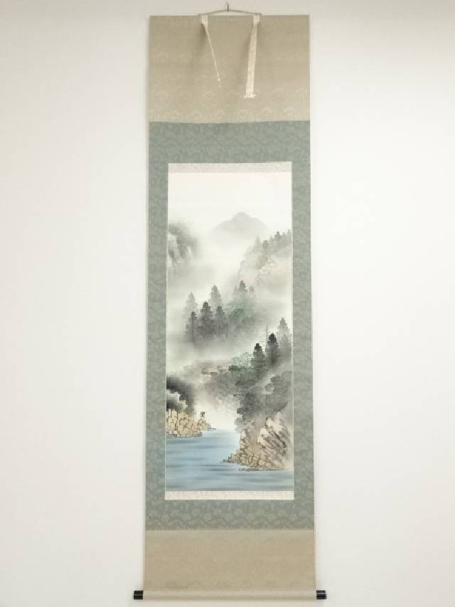 日本画家筆　絹本金彩彩色肉筆『山水図』掛け軸　掛軸　掛け物　インテリア　オブジェ 楽天市場】【中古】【書画】尾崎栖暉筆 虎 肉筆絹本掛軸【送料