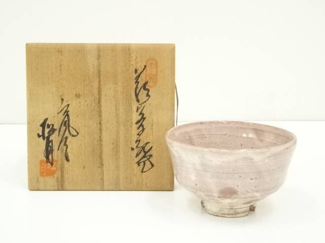 Ｍ５６３　茶碗　『萩焼』『玉村松月造』　抹茶碗　共箱　茶道具 M563 茶碗 萩焼玉村松月造 抹茶碗 共箱 茶道具（道具 ] - 道具