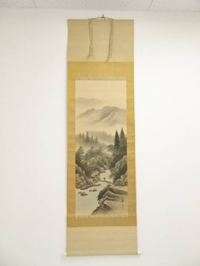 骨董品　日本絵　景色図　掛軸　絹本　肉筆　茶掛 骨董品日本絵景色図掛軸絹本肉筆茶掛
