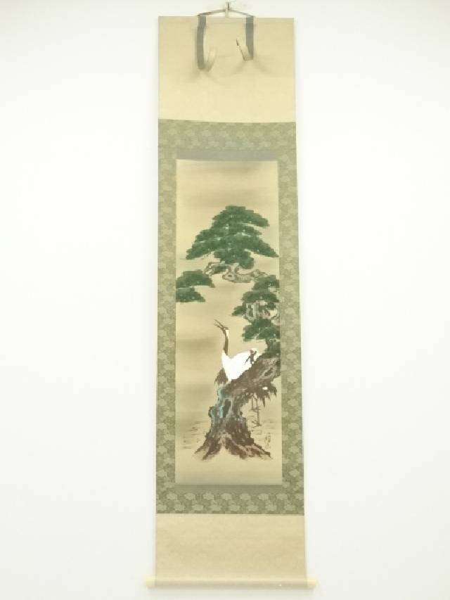 【茶道具】苔山筆 梅と雀図　待合掛け　1月2月　茶掛　B815 茶道具 掛軸 掛け軸 一行画賛 大津絵 万葉集 銀も 金も玉も
