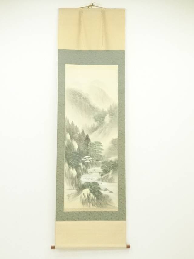特別価格！茨木春山   掛け軸 水墨山水 尺八立 特別価格！茨木春山 掛け軸 水墨山水 尺八立