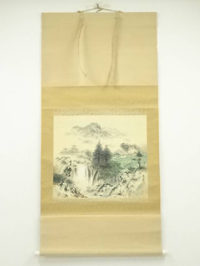 掛け軸 春泉 彩色山水 絹本 希少 軸装 茶道具 掛軸 です。 掛け軸 春泉 彩色山水 絹本 希少 軸装 茶道具 掛軸 です。 絵画
