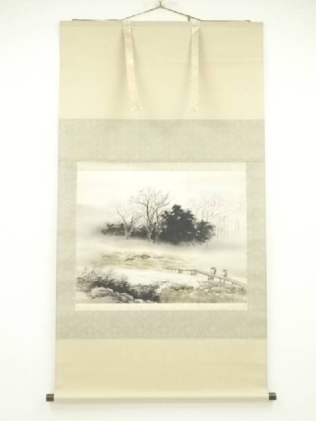 掛軸　渓山流水　塩川栖二画　尺三 楽天市場】掛軸（肉筆掛軸小床用） 彩色山水（渓山流水） 塩川栖