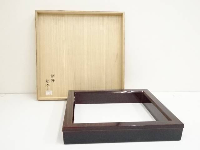クローバー　茶道具　輪島塗　比古田外記作　鶴松蒔絵　炉縁　共箱　8207C 輪島塗 色紙蒔絵炉縁 池端治峰（作) 共箱 | 古美術ささき