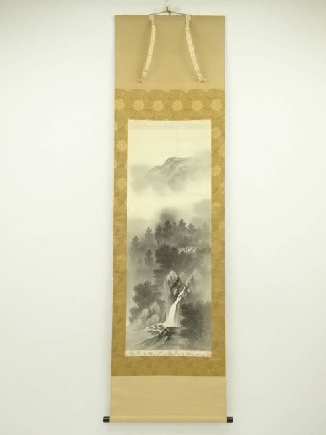 掛軸中古品　新緑山水　仙水書 楽天市場】【中古】【書画】海読緑嶺筆 水墨山水 肉筆絹本掛軸