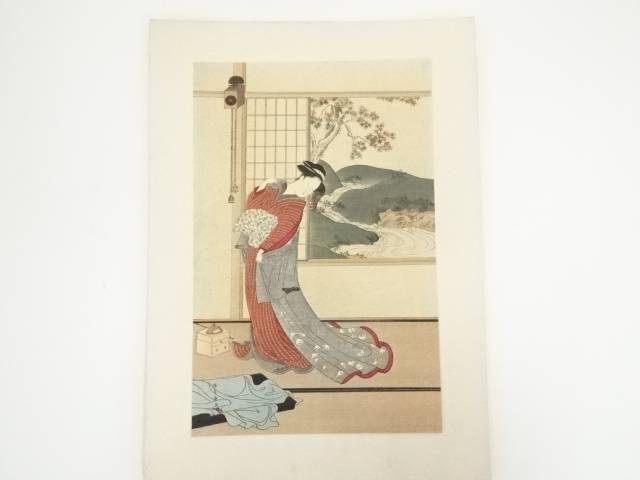 竹久夢二、【時雨の炬燵】、希少な大判額装用画集より、美品、新品額装付 竹久夢二、【時雨の炬燵】、希少な大判額装用画集より、美品、新品