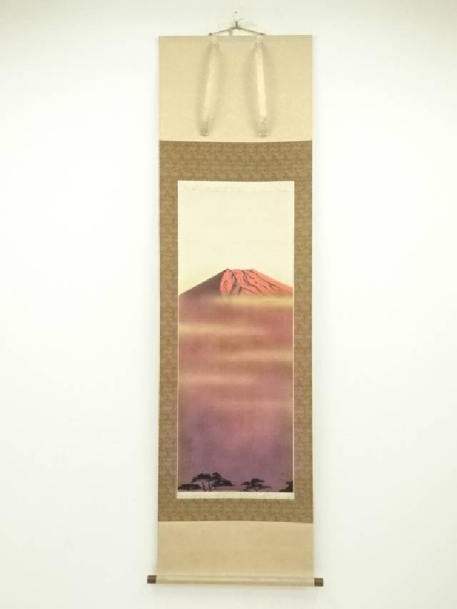 掛軸 風景画 山水画  川島梅関肉筆画 真作 楽天市場】【中古】【書画】川島梅関筆 富士川 肉筆絹本掛軸（共