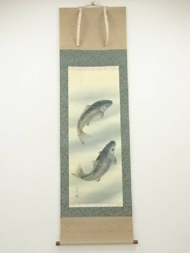 掛け軸 河田雲鳳 双鯉 絹本 希少 軸装 茶道具 掛軸 美品 です。 掛け軸 河田雲鳳 双鯉 絹本 希少 軸装 茶道具 掛軸 美品 です