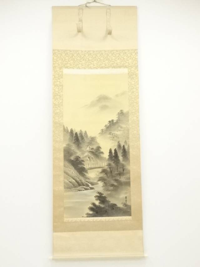 青木仙坡筆　凌本肉筆　水墨山水　古美術　送料込み1206 楽天市場】【中古】【書画】青木桂岳筆 水墨山水 肉筆絹本掛軸