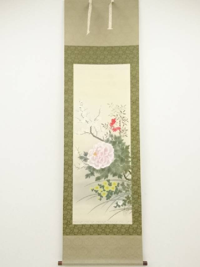 楽天市場】【中古】【書画】深渓筆 四季草花 肉筆絹本掛軸【送料