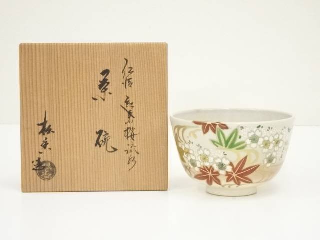 #【加藤松香】抹茶茶碗 京焼　茶道具 共箱 Amazon.co.jp: 茶道具 加藤 松香造 金霞松の木 京焼 茶碗（共箱