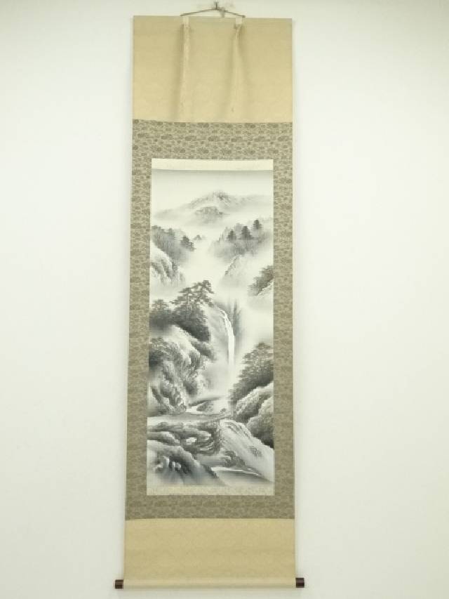山水画 掛軸 祥泉 真作/三好藍石/米法山水画賛/山水図/掛軸☆宝船☆AE-405