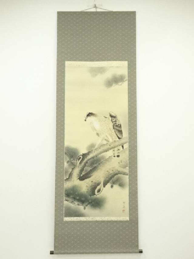 掛軸　雪村　肉筆 絹本 楽天市場】【中古】【書画】野田雪邨筆 桜 肉筆絹本掛軸（共箱