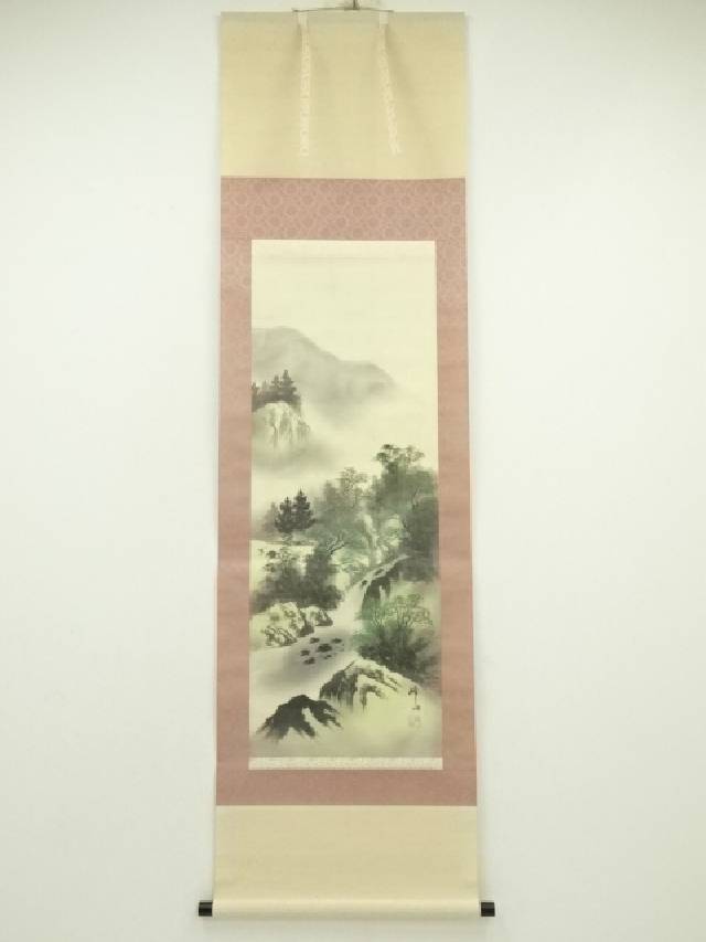 大幅掛軸 植木省呂『風景 彩色山水図』絹本 肉筆 共箱付 掛け軸 k10112 掛軸 小林渓月『水墨山水図』絹本 肉筆 共箱付 掛け軸 a11306