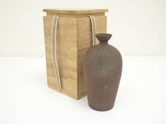 楽天市場】【中古】【華道】益子焼 鈴木量造 灰釉丸文瓶（共箱