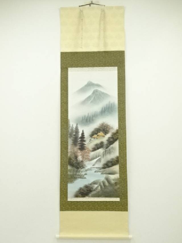楽天市場】【中古】【書画】靖観筆 彩色山水 肉筆絹本掛軸（保護
