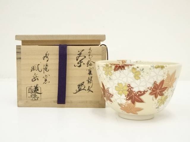 茶道具　京焼　清水焼　橋本城岳造　仁清写　色絵渦巻文　水次　共箱　N7586C 楽天市場】【中古】【茶道具】京焼 橋本城岳造 仁清写扇面文茶碗