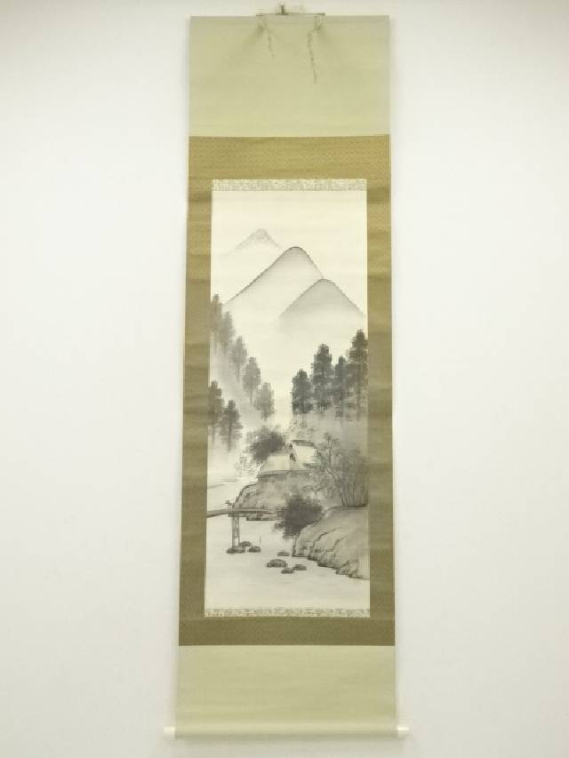 掛軸•書道•【三国志】•絹本着色•肉筆保証•整理品;M007 楽天市場】【中古】【書画】深堂筆 水墨山水 肉筆絹本掛軸【送料