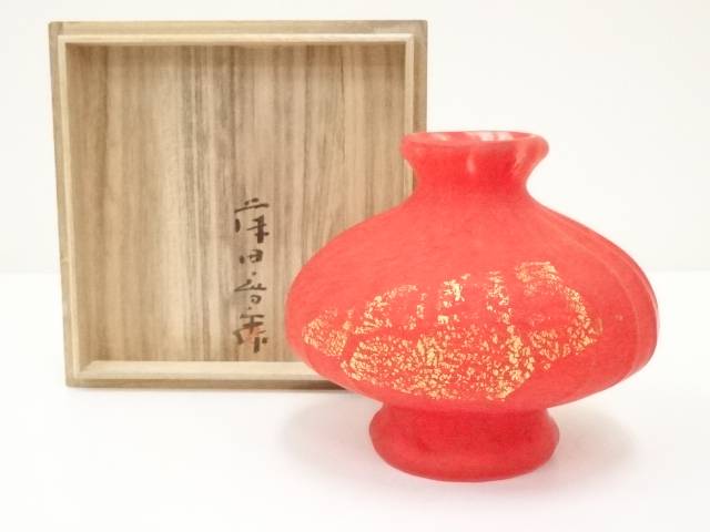 楽天市場】【中古】【ガラス】藤田喬平造 手吹朱金彩ガラス花瓶