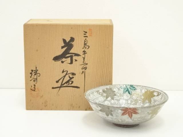 華中亭道八 三島茶碗 共箱 三嶋茶碗 抹茶碗 茶道具 【k3399】 紫三島抹茶茶碗 茶器＆茶道具 抹茶碗 - Sazen Tea