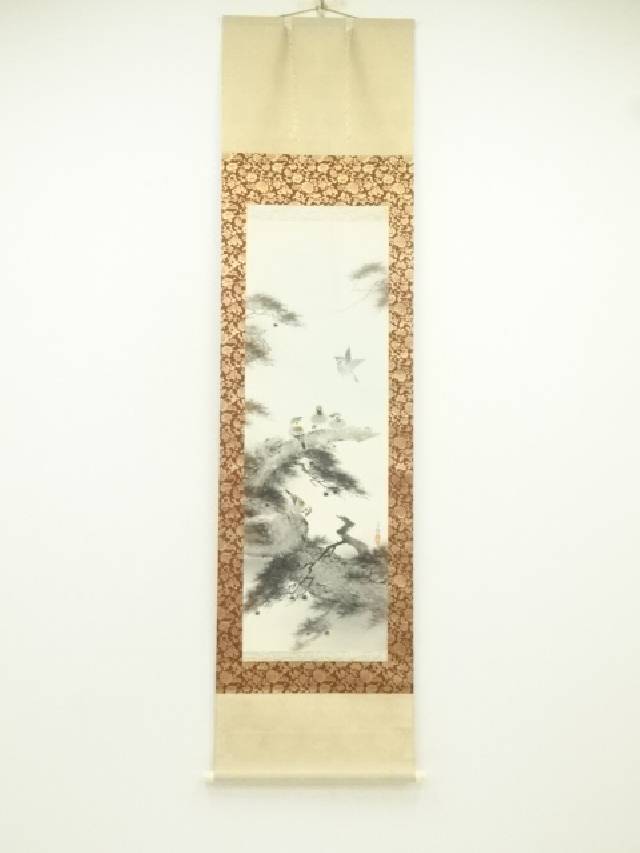 古い　中国掛軸　花鳥　絹本　肉筆 Bibian 比比昂 - s2401z【真作】荒木十畝「桜に雉」掛軸 絹本