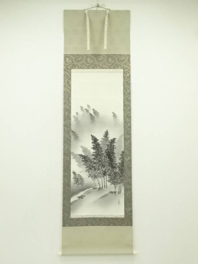 美品　横山大観 「曳舟図」 工芸印刷 絹本 日本画 掛軸 楽天市場】【中古】【書画】横山大観 曳舟図 印刷工芸品 絹本