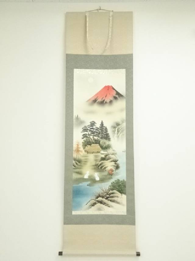 掛軸　雪村　肉筆 絹本 楽天市場】【中古】【書画】野田雪邨筆 桜 肉筆絹本掛軸（共箱
