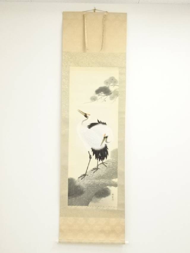 掛け軸　松浦瑞雲　竹に雀 楽天市場】【中古】【書画】松浦瑞雲筆 竹雀 肉筆絹本掛軸（共箱