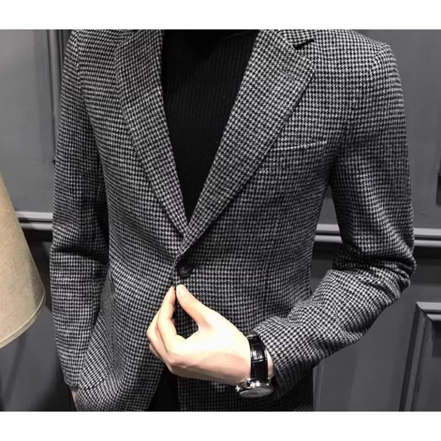 テーラードチェック柄メンズブレザーカジュアルスーツビジネススーツ烏兎冬細身華燭の典今めかしい成人男性用トップス馬鹿でかい大きさ