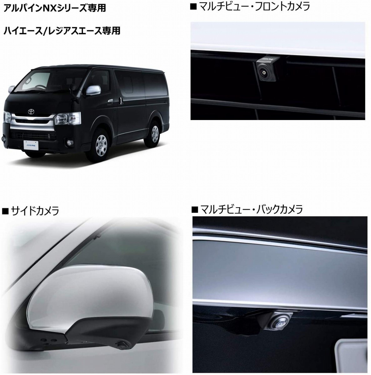 楽天市場 アルパイン Alpine ハイエース レジアスエース専用 3カメラパッケージ フロントカメラ グリル取付 サイドカメラ バックカメラ黒 Pkg Sf25n Hi ニューズ タイヤ ホイールズ