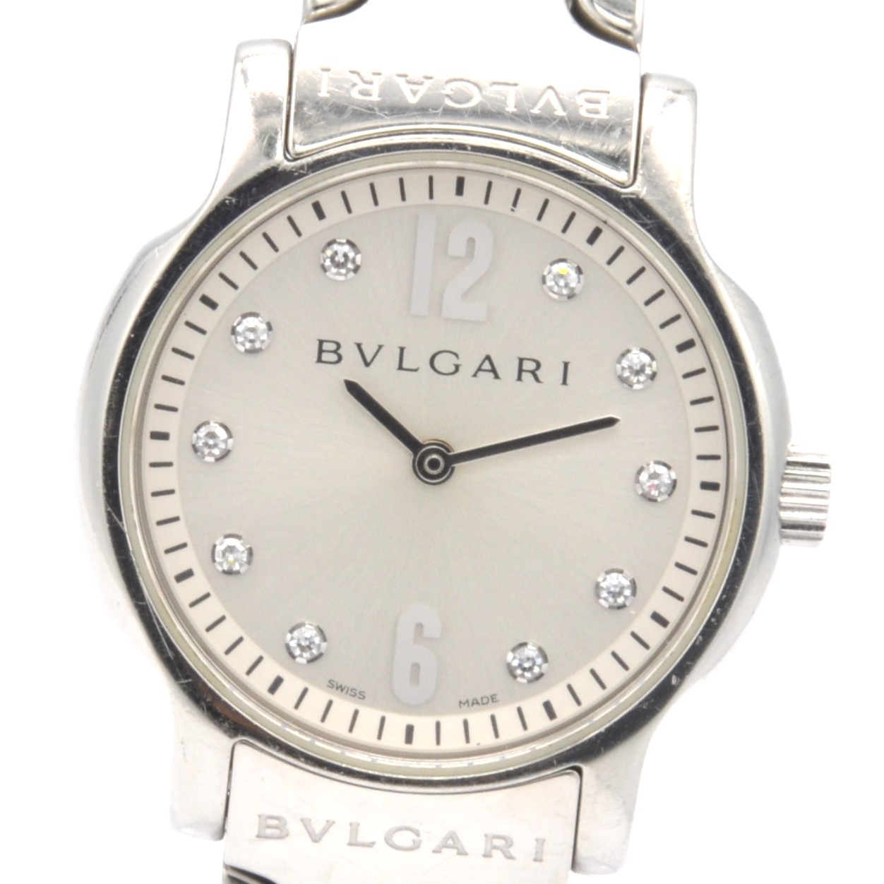 BVLGARI ブルガリ ソロテンポ ST29S レディース腕時計 クォーツ 10Pダイヤ シルバー文字盤 SS 【中古】