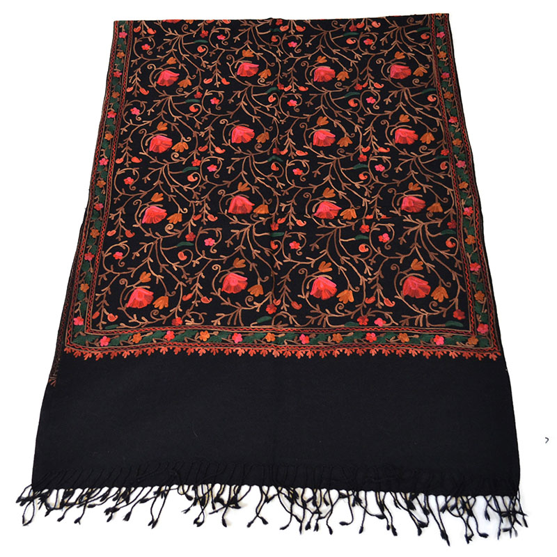【楽天市場】ゴージャス手刺繍インド製 パシュミナ カシミール刺繍入ストール ウール 100％ ショール ブラック：NEW COLORS