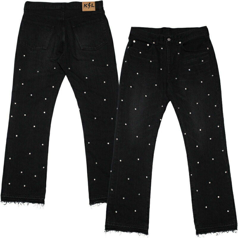 FLARE JEANS -RHINESTONE CUSTOM- モデル着用サイズ：180cm/XL