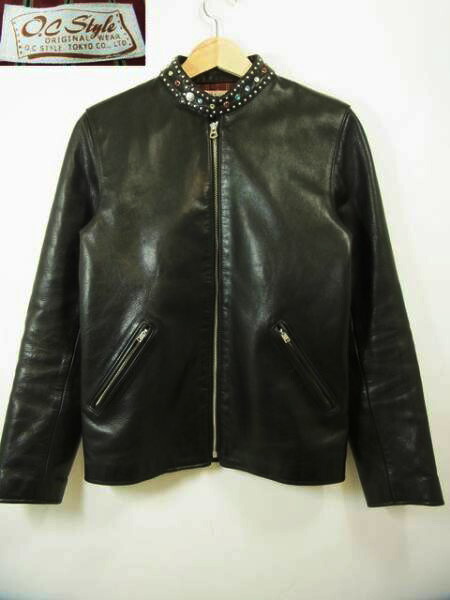 O.C STYLE オーシー表現スタイル 襟 スタッズ 馬革 ホースハイド 立ち襟 シングルライダースジャケット 【中古】 メンズファッション-コート・ジャケット