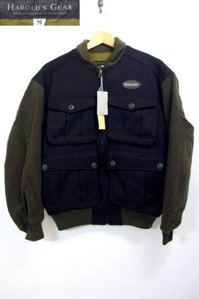 HAROLD GEAR ウールライダースジャケット M 黒×オリーブ ハロルズギア 【中古】