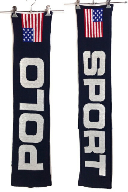 Polo Ralph Lauren Polo Sport Knit Jacquard Scarf (Hunter Navy) ポロ ラルフローレン ポロスポーツ ニット スカーフ マフラー 紺 【新古品・未使用】|古着屋NEWJOKE店