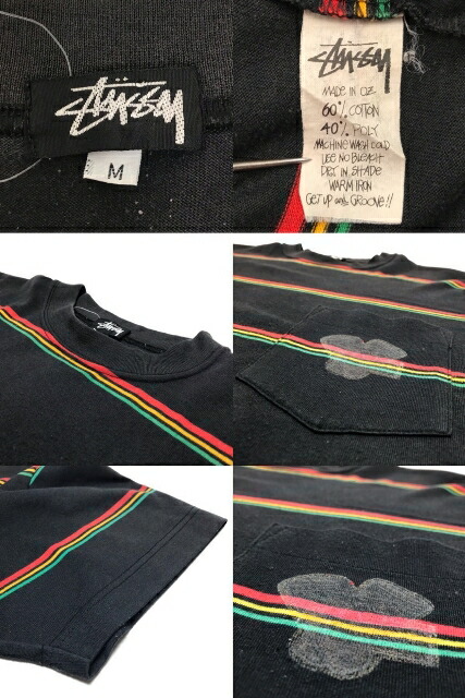 OZ製 80s STUSSY Border Pocket S/S Tee 黒 M OLD STUSSY オールドステューシー 半袖Tシャツ ポケT ボーダー ラスタカラー 黒タグ オーストラリア製 【中古品】|古着屋NEWJOKE楽天市場店